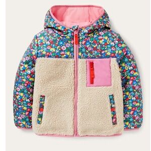 Mini Boden colorblock Borg jacket Sherpa fleece floral flower print 11-12